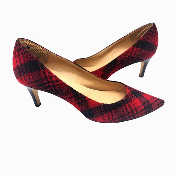 Talbots Red Black Tartan Plaid Wool Heels Size 7 - Picture 1 of 9